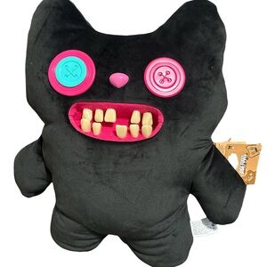 Black Plush Cat Toy with Pink & Teal Accents